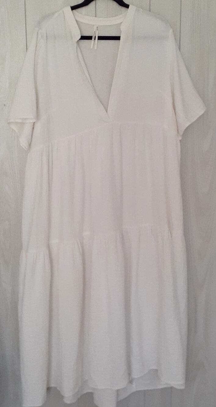 By Anthropologie White Cotton Tiered Dress Size 1X  Deep V neck Neckline